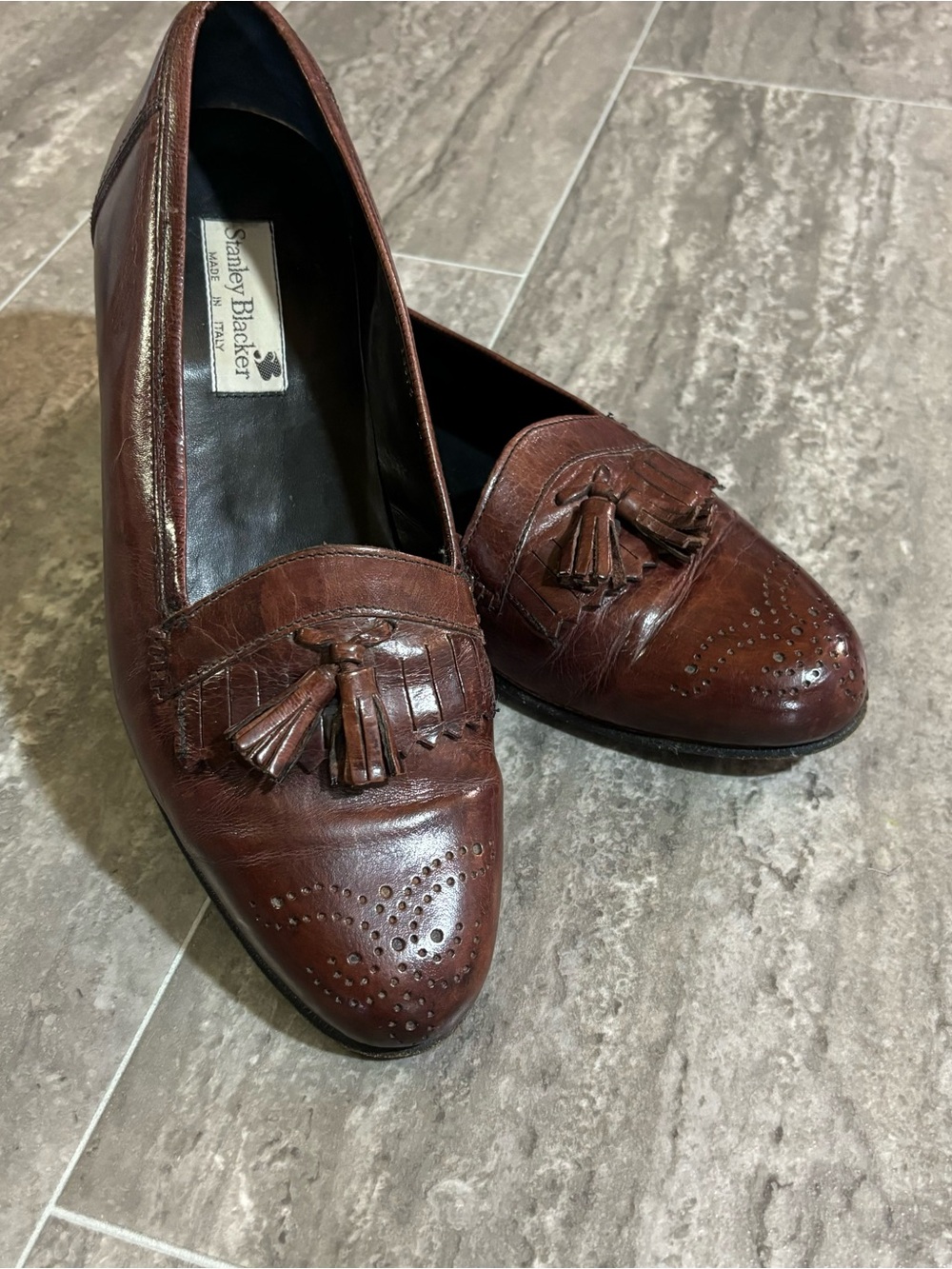 Italian Leather Tassel Loafers Wingtip Brogue Brown Slip On Shoes Mens 9.5